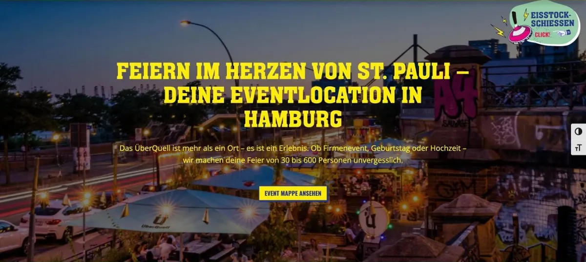 Website der Eventlocation ÜberQuell in St. Pauli
