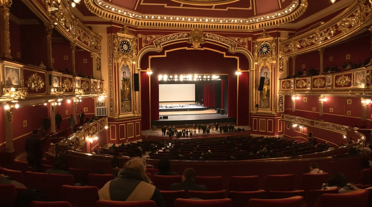 Zuschauerraum des Schauspielhauses vom Rang aus vor einer Vorstellung im Dezember