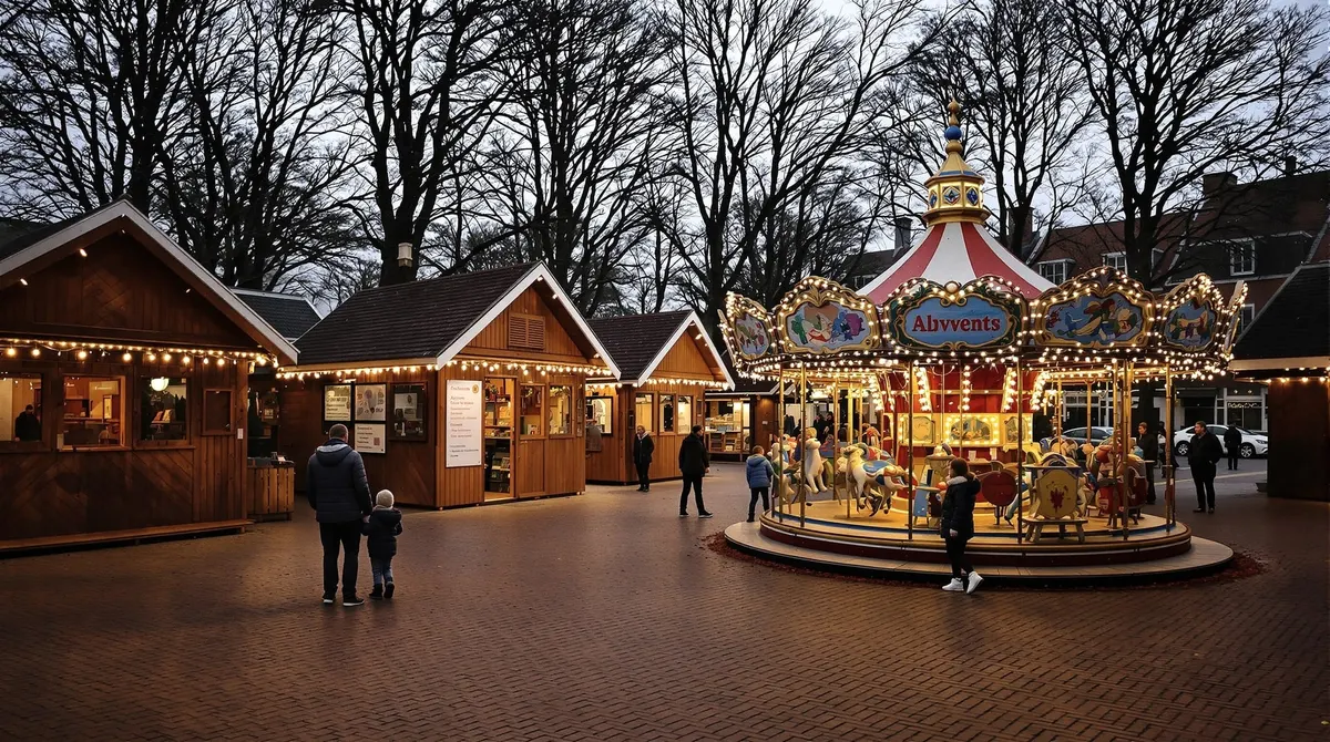 Adventsmarkt mit Kinderkarussell im Stadtpark Norderstedt am frühen Abend