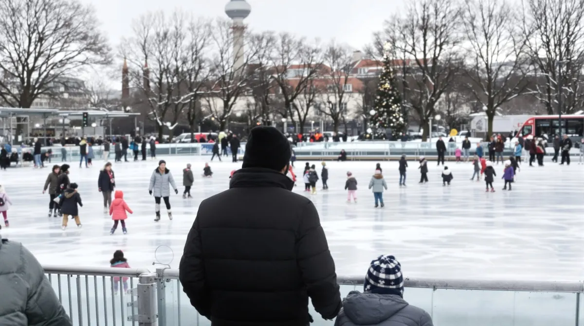 Eislaufbahn in Planten un Blomen in den Weihnachtsferien mit Familien auf dem Eis