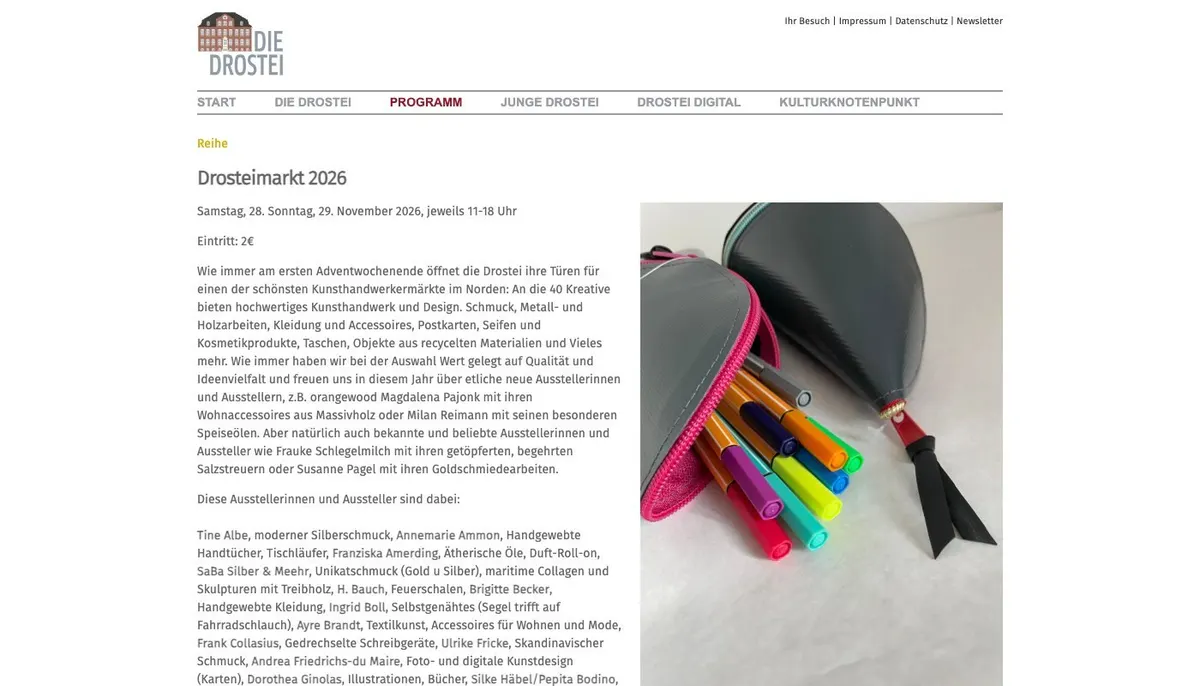 Website: Drosteimarkt 2026 in Pinneberg: Kunsthandwerk im Barock