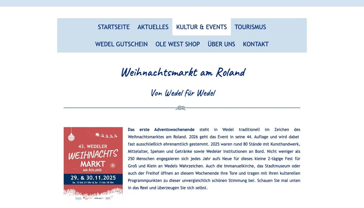 Website: Wedeler Weihnachtsmarkt am Roland 2026