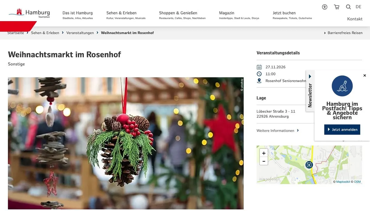Website: Weihnachtsmarkt im Rosenhof Ahrensburg 2026