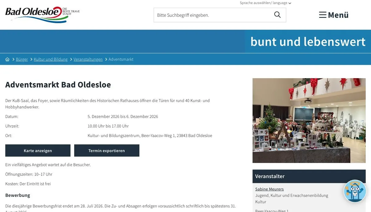 Website: Adventsmarkt Bad Oldesloe 2026: Kunsthandwerk im KuB