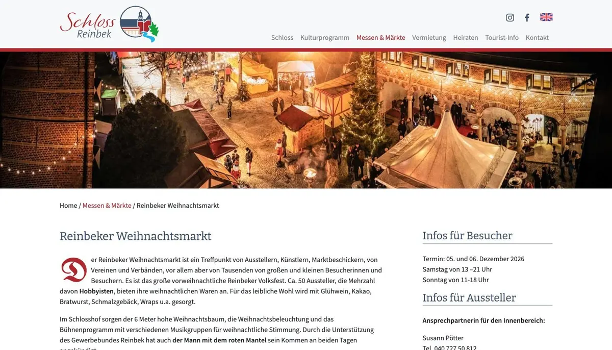 Website: Reinbeker Weihnachtsmarkt 2026 im Schlosshof