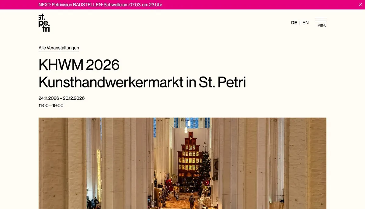 Website: Kunsthandwerkermarkt in St. Petri Lübeck 2026