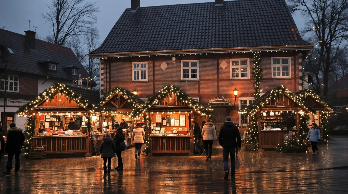 Nikolausmarkt vor dem Dorfgemeinschaftshaus Fleester Hoff in Seevetal am Dezemberabend