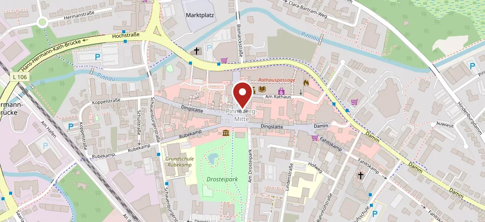 Karte: Lage von Pinneberger Weihnachtsdorf 2026 am Drosteiplatz