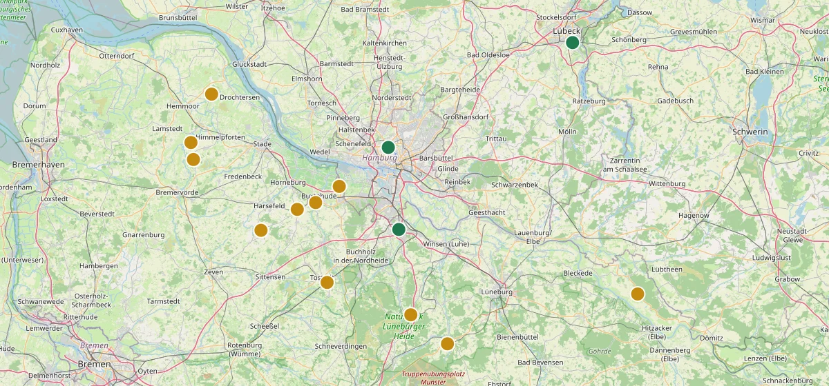 Karte aller Lichterfahrten: 14 Orte