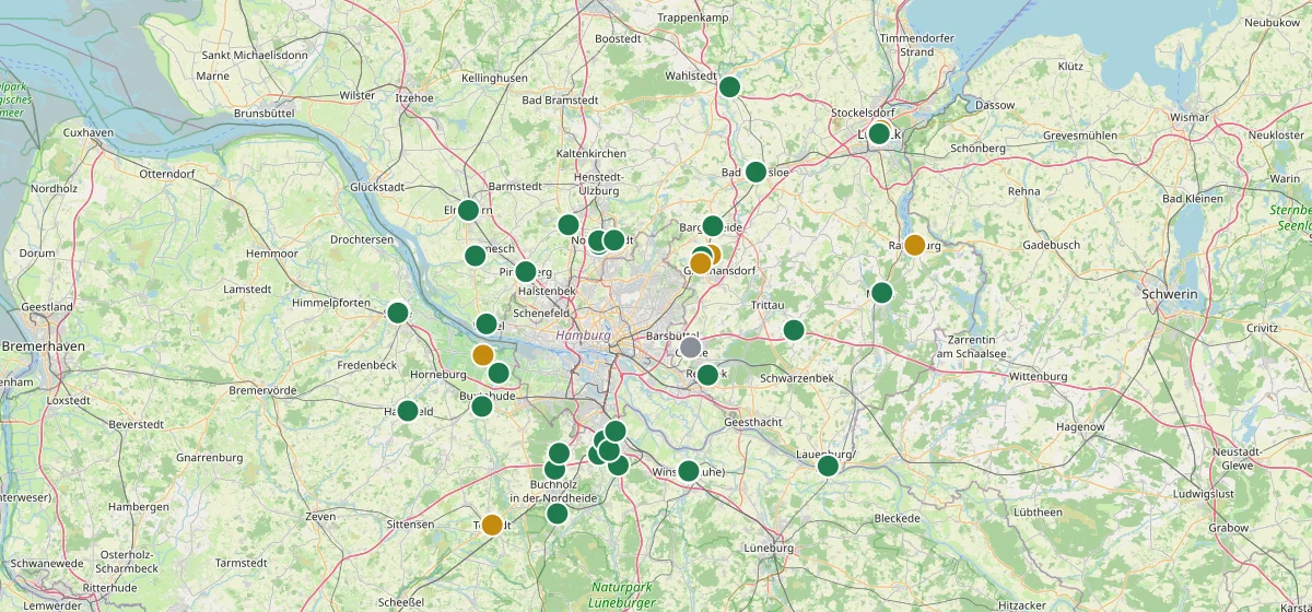 Karte aller Rund um Hamburg: 47 Orte